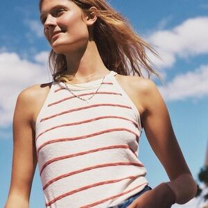 Madewell Cream and Red Striped Tank Top